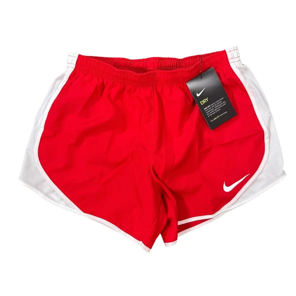 Nike Girls Dry Tempo Red White Mesh Trim Running Athletic Shorts Size L